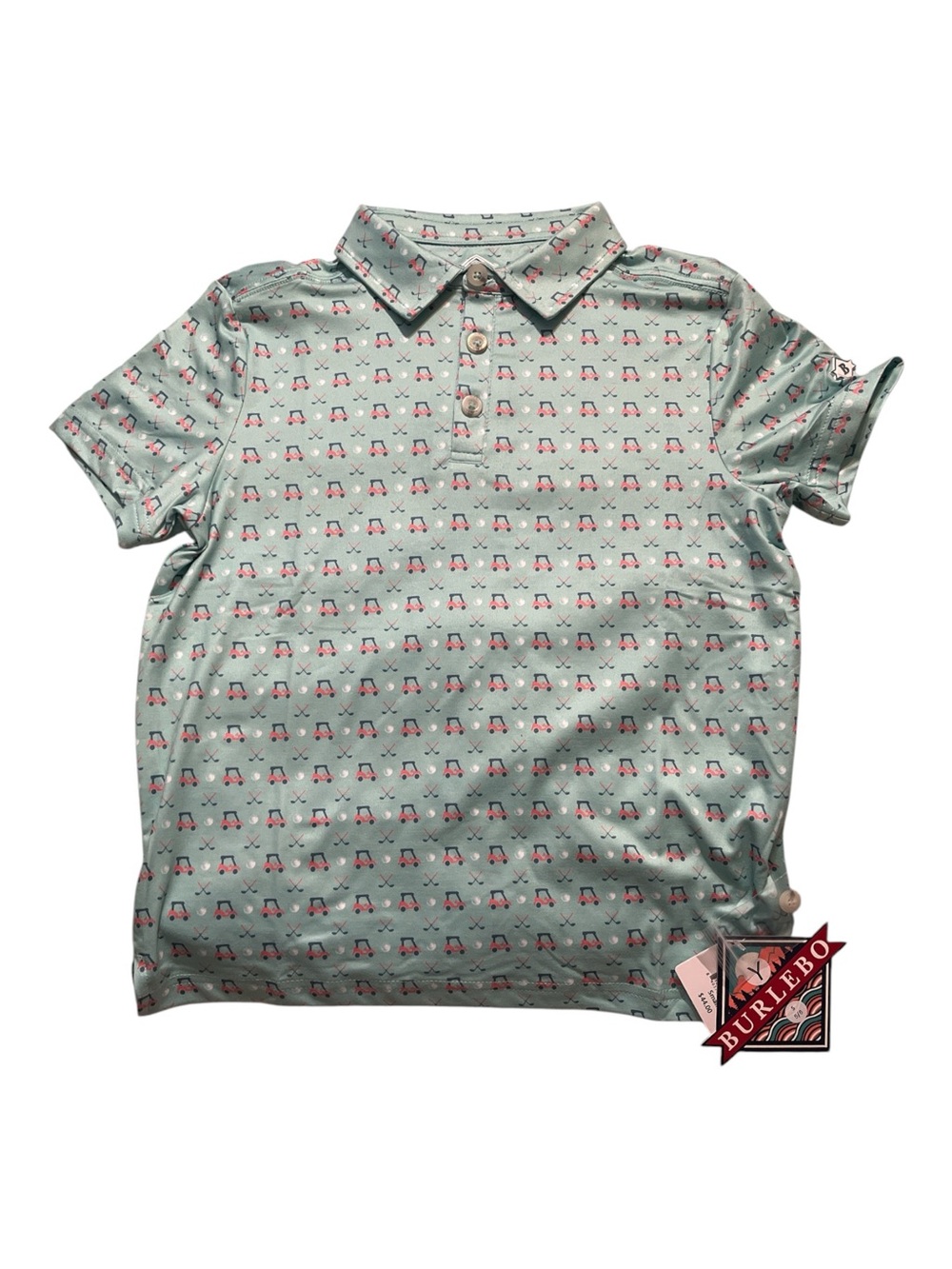 NWT Burlebo Polo in Tee Time Golf print light green Sz 5-6 kids